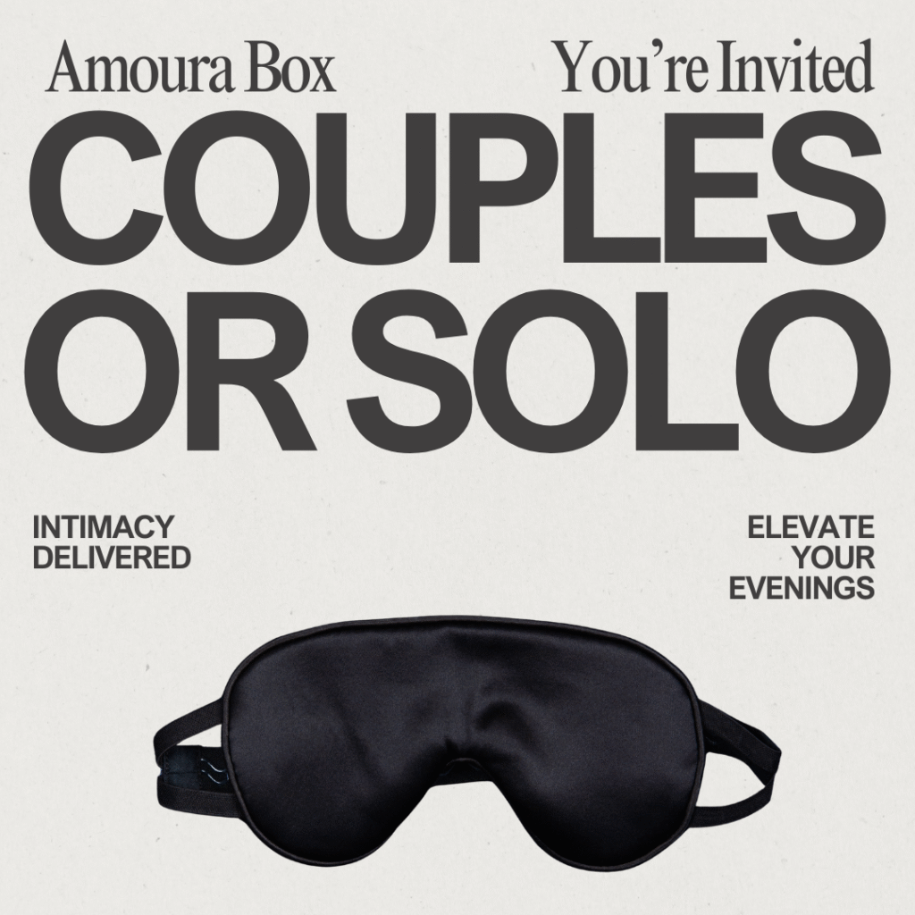 Satin eye mask symbolizing the choice between Amoura Box Solo or Couples Subscription.
