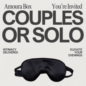 Satin eye mask symbolizing the choice between Amoura Box Solo or Couples Subscription.