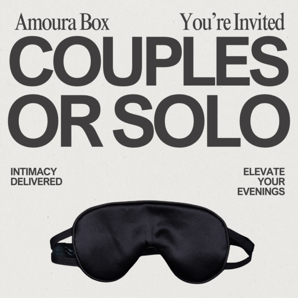 Satin eye mask symbolizing the choice between Amoura Box Solo or Couples Subscription.