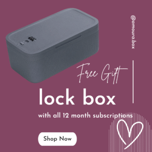 Elegant lockable storage box with code lock, offered as a free gift with a 12-month Amoura Box subscription.
